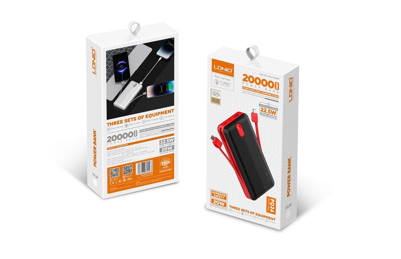 Ldnio Power Bank 20000mah 22,5w 5v 3a 1 Port (1a) + 2 Cable (1c1l) Pq24